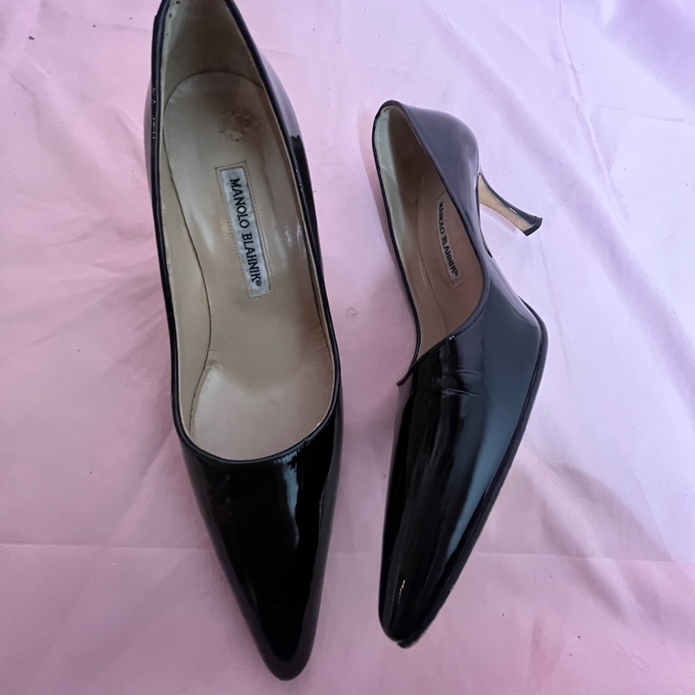 Manolo Blahnik Patent Leather Kitten Pumps